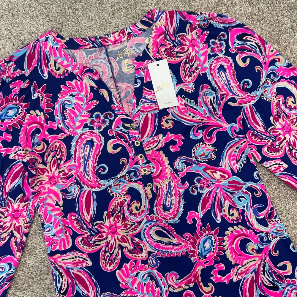 NWT Lilly Pulitzer Embry Dress Flitting About Women Siz Medium Paisley Blue Pink